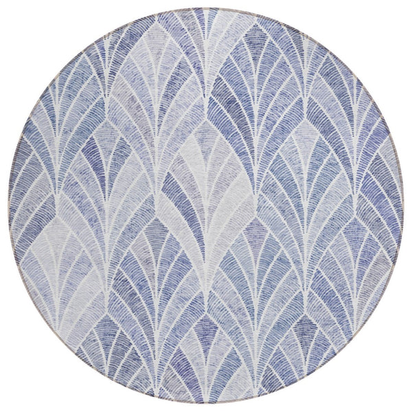 HomeRoots 5' Denim Blue and Sky Blue Geometric Washable Area Rug for Indoor and Outdoor Style and Durability 8' Round 589214