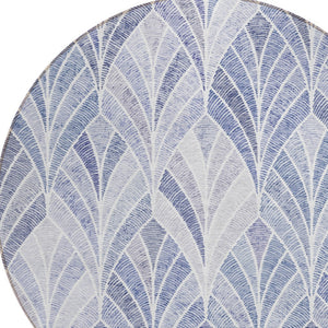 Homeroots 3' Aqua Mint Green And Silver Geometric Washable Area Rug For Indoor And Outdoor Spaces 8' Round Polyester 589214