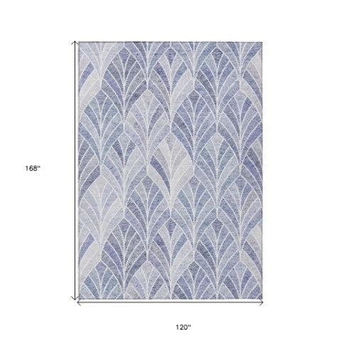 Homeroots 3' Aqua Mint Green And Silver Geometric Washable Area Rug For Indoor And Outdoor Spaces 10' X 14' Polyester 589217