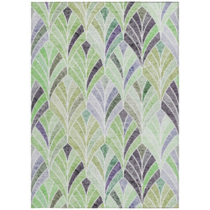 Homeroots 3' Aqua Mint Green And Silver Geometric Washable Area Rug For Indoor And Outdoor Spaces 5' X 8' Polyester 589219