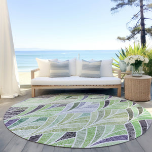 Homeroots 3' Aqua Mint Green And Silver Geometric Washable Area Rug For Indoor And Outdoor Spaces 8' Round Polyester 589220