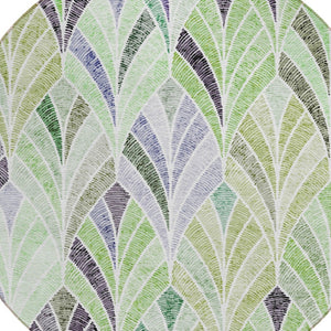 Homeroots 3' Aqua Mint Green And Silver Geometric Washable Area Rug For Indoor And Outdoor Spaces 8' Round Polyester 589220