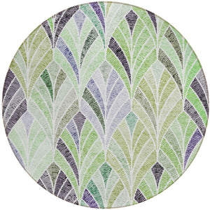 Homeroots 3' Aqua Mint Green And Silver Geometric Washable Area Rug For Indoor And Outdoor Spaces 8' Round Polyester 589220