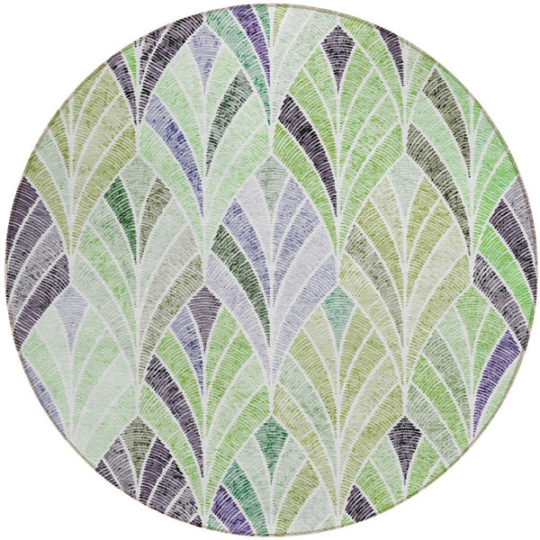 Homeroots 3' Aqua Mint Green And Silver Geometric Washable Area Rug For Indoor And Outdoor Spaces 8' Round Polyester 589220