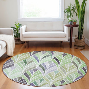 Homeroots 3' Aqua Mint Green And Silver Geometric Washable Area Rug For Indoor And Outdoor Spaces 8' Round Polyester 589220