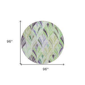 Homeroots 3' Aqua Mint Green And Silver Geometric Washable Area Rug For Indoor And Outdoor Spaces 8' Round Polyester 589220