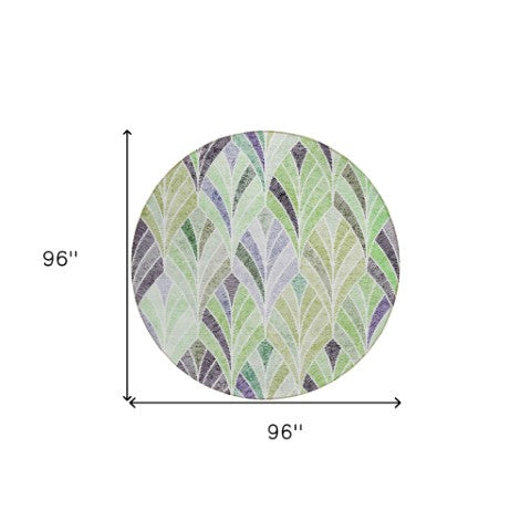 Homeroots 3' Aqua Mint Green And Silver Geometric Washable Area Rug For Indoor And Outdoor Spaces 8' Round Polyester 589220