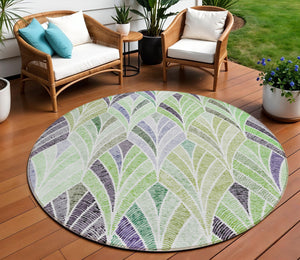 Homeroots 3' Aqua Mint Green And Silver Geometric Washable Area Rug For Indoor And Outdoor Spaces 8' Round Polyester 589220
