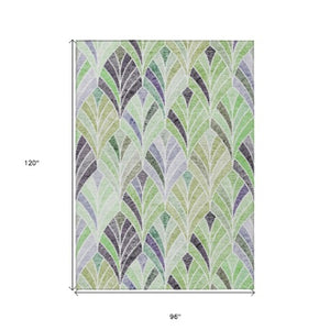 Homeroots 3' Aqua Mint Green And Silver Geometric Washable Area Rug For Indoor And Outdoor Spaces 8' X 10' Polyester 589221