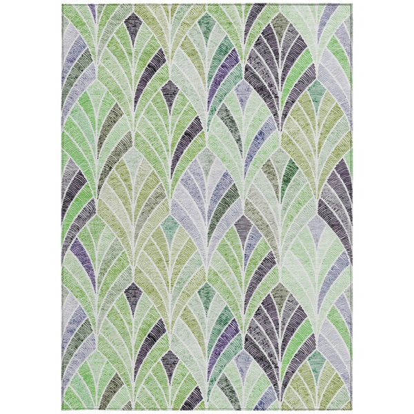 Homeroots 3' Aqua Mint Green And Silver Geometric Washable Area Rug For Indoor And Outdoor Spaces 8' X 10' Polyester 589221