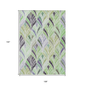 Homeroots 3' Aqua Mint Green And Silver Geometric Washable Area Rug For Indoor And Outdoor Spaces 9' X 12' Polyester 589222