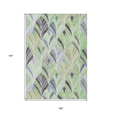 Homeroots 3' Aqua Mint Green And Silver Geometric Washable Area Rug For Indoor And Outdoor Spaces 9' X 12' Polyester 589222