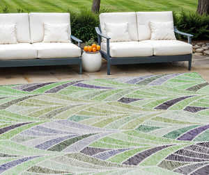 Homeroots 3' Aqua Mint Green And Silver Geometric Washable Area Rug For Indoor And Outdoor Spaces 9' X 12' Polyester 589222