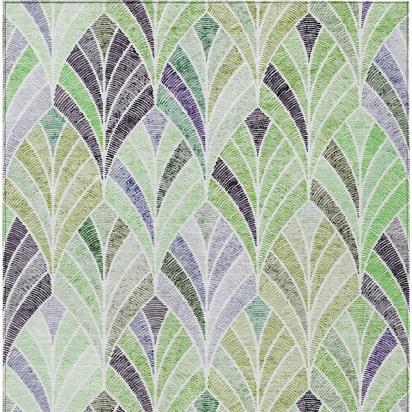 Homeroots 3' Aqua Mint Green And Silver Geometric Washable Area Rug For Indoor And Outdoor Spaces 9' X 12' Polyester 589222