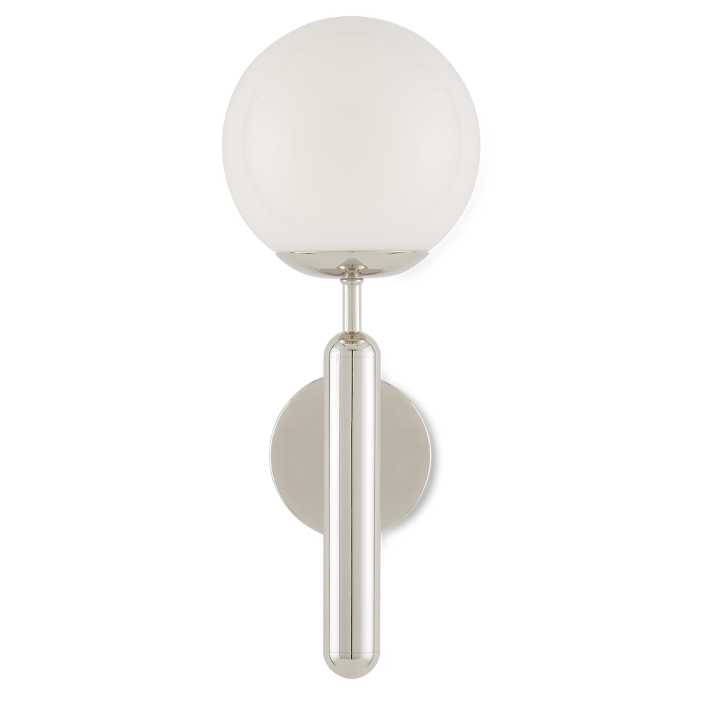 Barbican Modern Nickel Wall Sconce with Translucent Glass Globe, Ideal for Bathroom Lighting