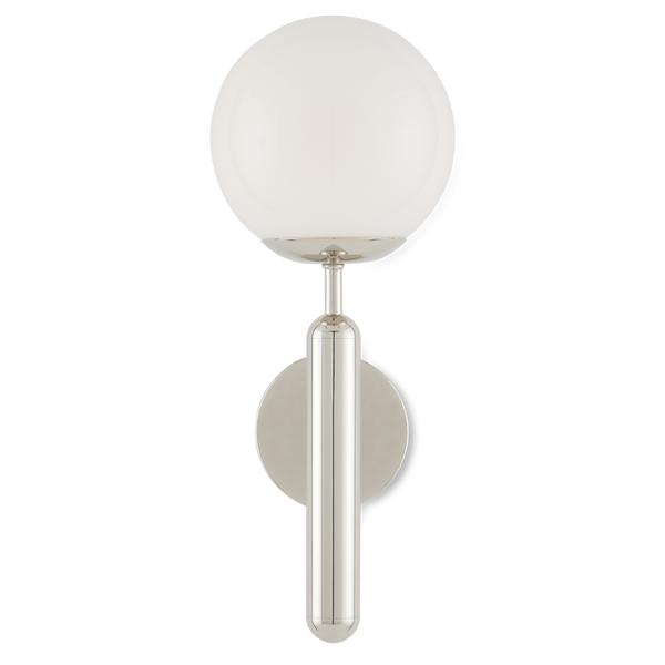 Barbican Modern Nickel Wall Sconce with Translucent Glass Globe, Ideal for Bathroom Lighting