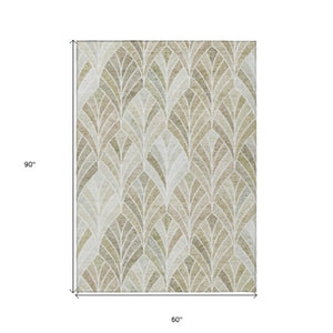 Homeroots 3' Aqua Mint Green And Silver Geometric Washable Area Rug For Indoor And Outdoor Spaces 5' X 8' Polyester 589231