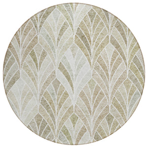 HomeRoots 5' Khaki Tan and Beige Geometric Area Rug - Durable, Washable Design for Indoor and Outdoor Use 8' Round 589232