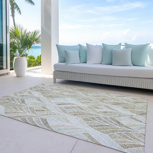 Homeroots 3' Aqua Mint Green And Silver Geometric Washable Area Rug For Indoor And Outdoor Spaces 8' X 10' Polyester 589233