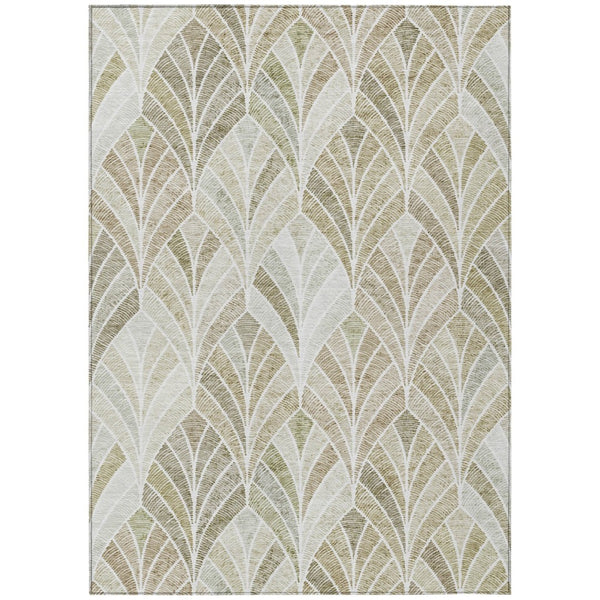 HomeRoots 9' Durable Geometric Area Rug in Khaki Tan & Beige - Washable, Stain-Resistant for Indoor/Outdoor Use 9' X 12' 589234