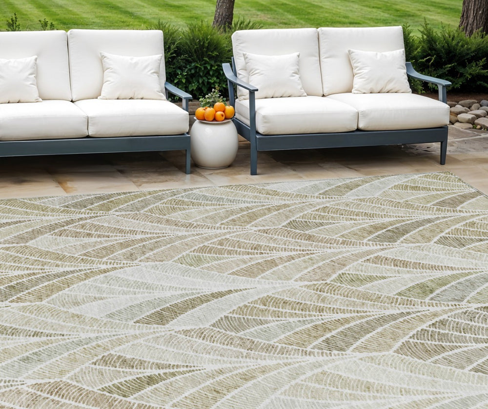 HomeRoots 5' Khaki Tan and Beige Geometric Area Rug - Durable, Washable Design for Indoor and Outdoor Use 10' X 14' 589235