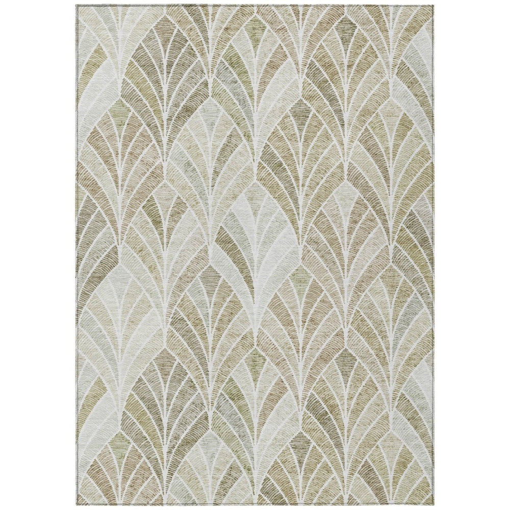 HomeRoots 5' Khaki Tan and Beige Geometric Area Rug - Durable, Washable Design for Indoor and Outdoor Use 10' X 14' 589235