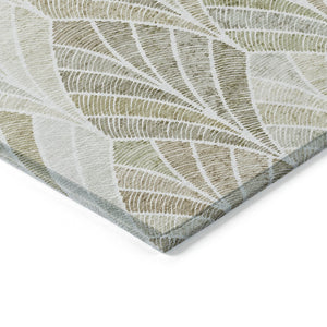 HomeRoots 5' Khaki Tan and Beige Geometric Area Rug - Durable, Washable Design for Indoor and Outdoor Use 10' X 14' 589235