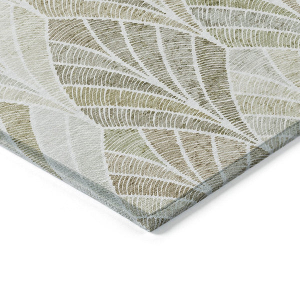 HomeRoots 5' Khaki Tan and Beige Geometric Area Rug - Durable, Washable Design for Indoor and Outdoor Use 10' X 14' 589235