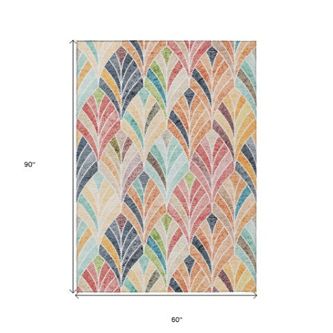 Homeroots 3' Aqua Mint Green And Silver Geometric Washable Area Rug For Indoor And Outdoor Spaces 5' X 8' Polyester 589237