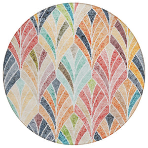 HomeRoots 5' Vibrant Orange Copper Gold Geometric Washable Area Rug – Stylish Indoor Outdoor Décor Solution 8' Round 589238