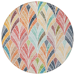 Homeroots 3' Aqua Mint Green And Silver Geometric Washable Area Rug For Indoor And Outdoor Spaces 8' Round Polyester 589238