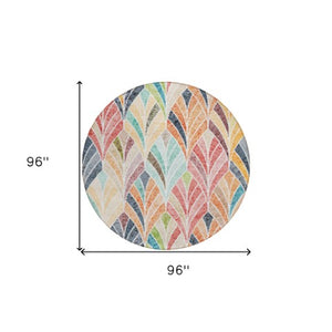 Homeroots 3' Aqua Mint Green And Silver Geometric Washable Area Rug For Indoor And Outdoor Spaces 8' Round Polyester 589238