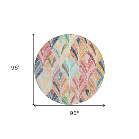 Homeroots 3' Aqua Mint Green And Silver Geometric Washable Area Rug For Indoor And Outdoor Spaces 8' Round Polyester 589238