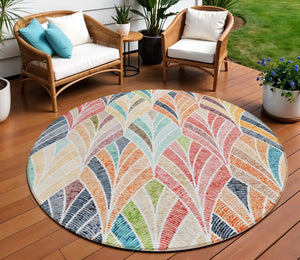 Homeroots 3' Aqua Mint Green And Silver Geometric Washable Area Rug For Indoor And Outdoor Spaces 8' Round Polyester 589238