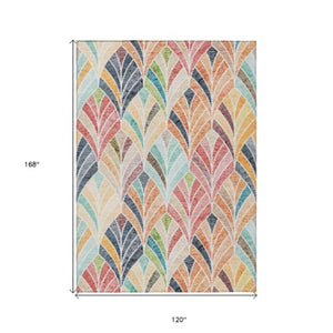 Homeroots 3' Aqua Mint Green And Silver Geometric Washable Area Rug For Indoor And Outdoor Spaces 10' X 14' Polyester 589241