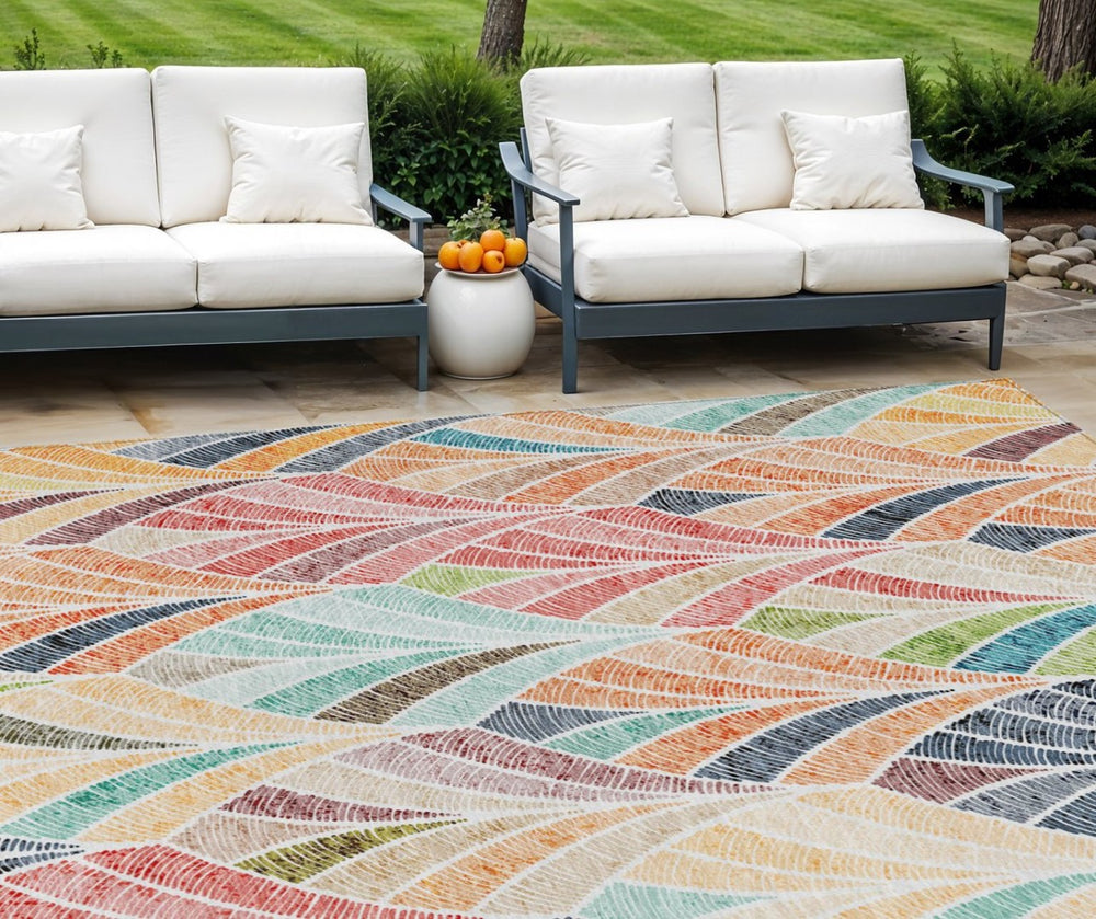 HomeRoots 5' Vibrant Orange Copper Gold Geometric Washable Area Rug – Stylish Indoor Outdoor Décor Solution 10' X 14' 589241
