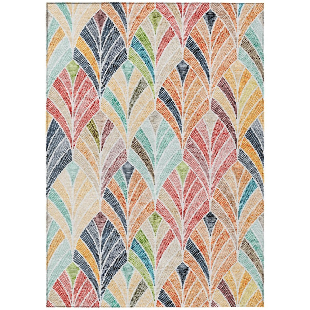HomeRoots 5' Vibrant Orange Copper Gold Geometric Washable Area Rug – Stylish Indoor Outdoor Décor Solution 10' X 14' 589241