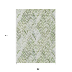 Homeroots 3' Aqua Mint Green And Silver Geometric Washable Area Rug For Indoor And Outdoor Spaces 3' X 5' Polyester 589242