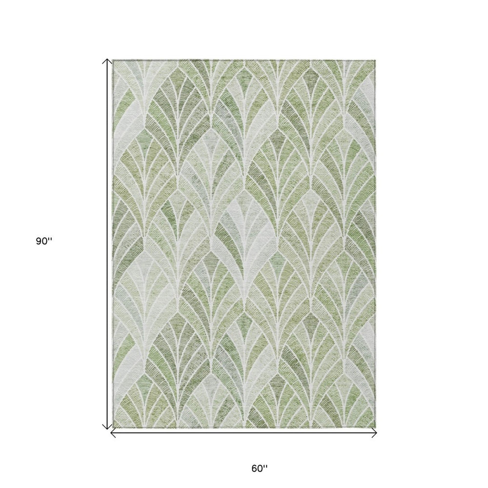 HomeRoots 5' Geometric Sage Artichoke and Mint Green Area Rug - Washable, Durable for Indoor & Outdoor Use 5' X 8' 589243