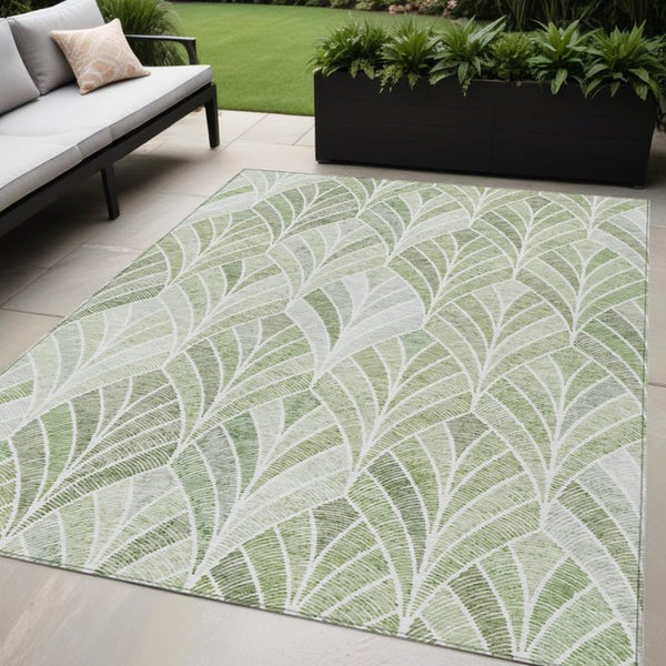 Homeroots 3' Aqua Mint Green And Silver Geometric Washable Area Rug For Indoor And Outdoor Spaces 5' X 8' Polyester 589243