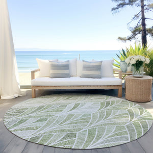 Homeroots 3' Aqua Mint Green And Silver Geometric Washable Area Rug For Indoor And Outdoor Spaces 8' Round Polyester 589244