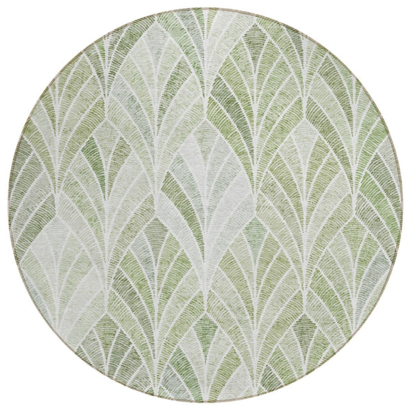 HomeRoots 5' Geometric Sage Artichoke and Mint Green Area Rug - Washable, Durable for Indoor & Outdoor Use 8' Round 589244