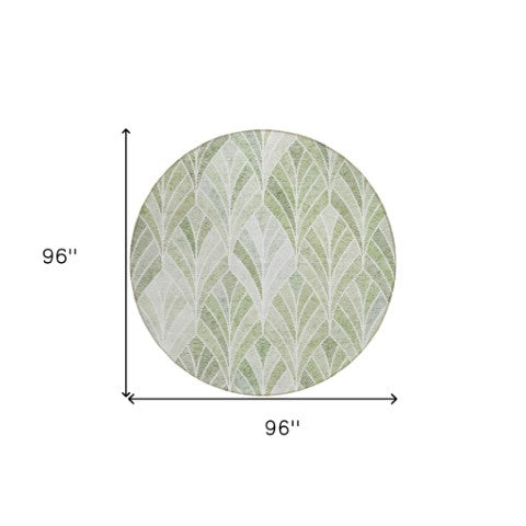 Homeroots 3' Aqua Mint Green And Silver Geometric Washable Area Rug For Indoor And Outdoor Spaces 8' Round Polyester 589244
