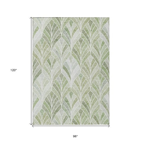 Homeroots 3' Aqua Mint Green And Silver Geometric Washable Area Rug For Indoor And Outdoor Spaces 8' X 10' Polyester 589245