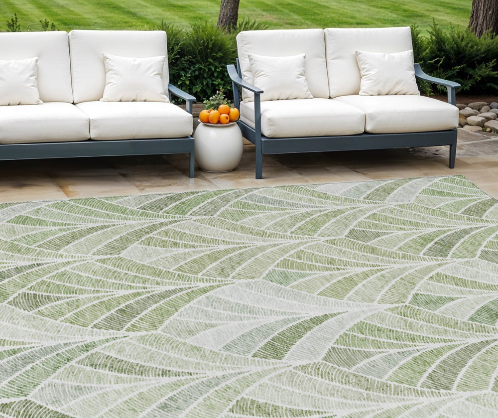 HomeRoots 9' Stylish Geometric Area Rug in Sage Artichoke and Mint Green - Durable, Washable for Indoor/Outdoor Use 9' X 12' 589246