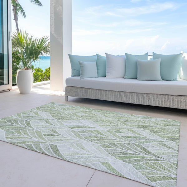 Homeroots 3' Aqua Mint Green And Silver Geometric Washable Area Rug For Indoor And Outdoor Spaces 10' X 14' Polyester 589247