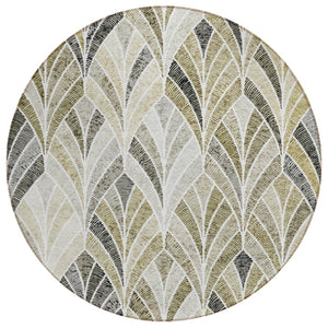 HomeRoots 5' Stylish Taupe Ivory Brown Geometric Area Rug - Durable, Washable, Indoor/Outdoor Versatility 8' Round 589250