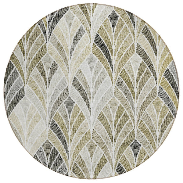 HomeRoots 5' Stylish Taupe Ivory Brown Geometric Area Rug - Durable, Washable, Indoor/Outdoor Versatility 8' Round 589250
