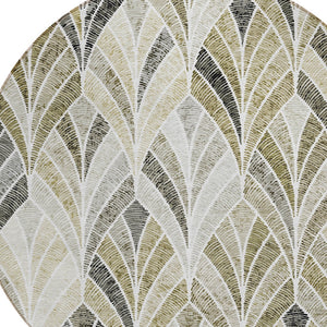 Homeroots 3' Aqua Mint Green And Silver Geometric Washable Area Rug For Indoor And Outdoor Spaces 8' Round Polyester 589250