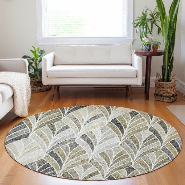 Homeroots 3' Aqua Mint Green And Silver Geometric Washable Area Rug For Indoor And Outdoor Spaces 8' Round Polyester 589250